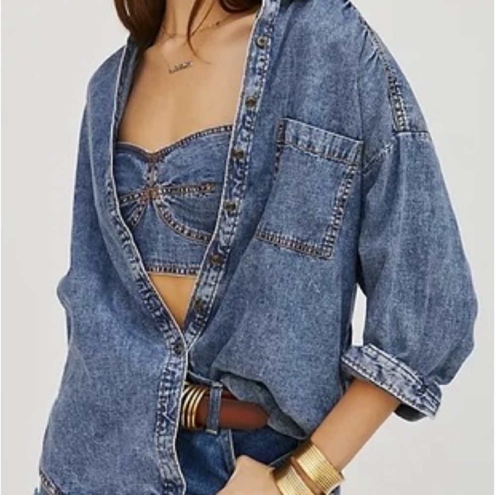 NWOT Pilcro Oversized Denim Blue Button Down Shirt